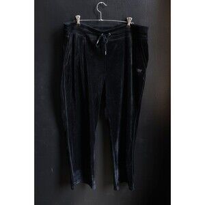 DKNY Sport Velour Black Track Pants Rhinestone Drawstring Stretch Waistband XL